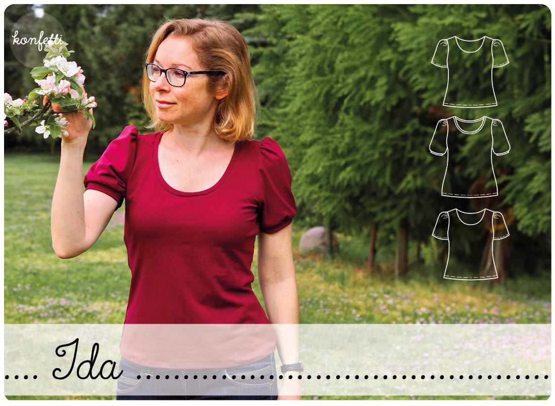 Damenshirt Schnittmuster mit Puffärmeln von Konfetti Patterns