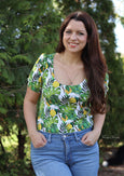 Ida Schnittmuster – Damen T-Shirt mit Puffärmeln und tropischem Zitronenprint von Konfetti Patterns