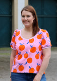Sommerliches T-Shirt Ida mit Puffärmeln und Orangenprint – Konfetti Patterns Schnittmuster