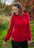 schöner pullover in rot mit kapuze und puffärmeln schnittmsuter