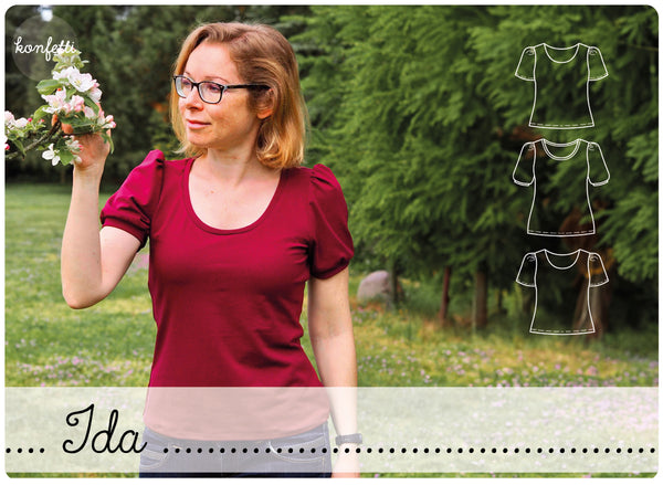 Damenshirt Schnittmuster mit Puffärmeln von Konfetti Patterns