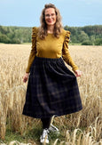 Damenrock nähen mit dem Schnittmuster Bine – Midi-Rock mit Gummibund und Taschen aus kariertem Stoff